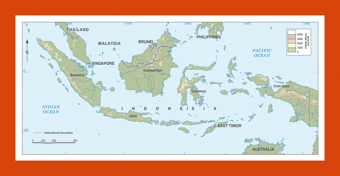 Elevation map of Indonesia