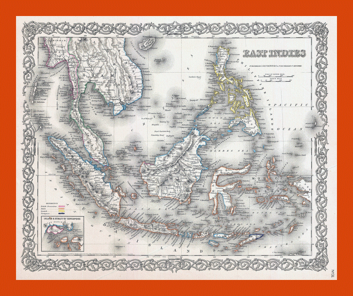Old map of East Indies - 1855