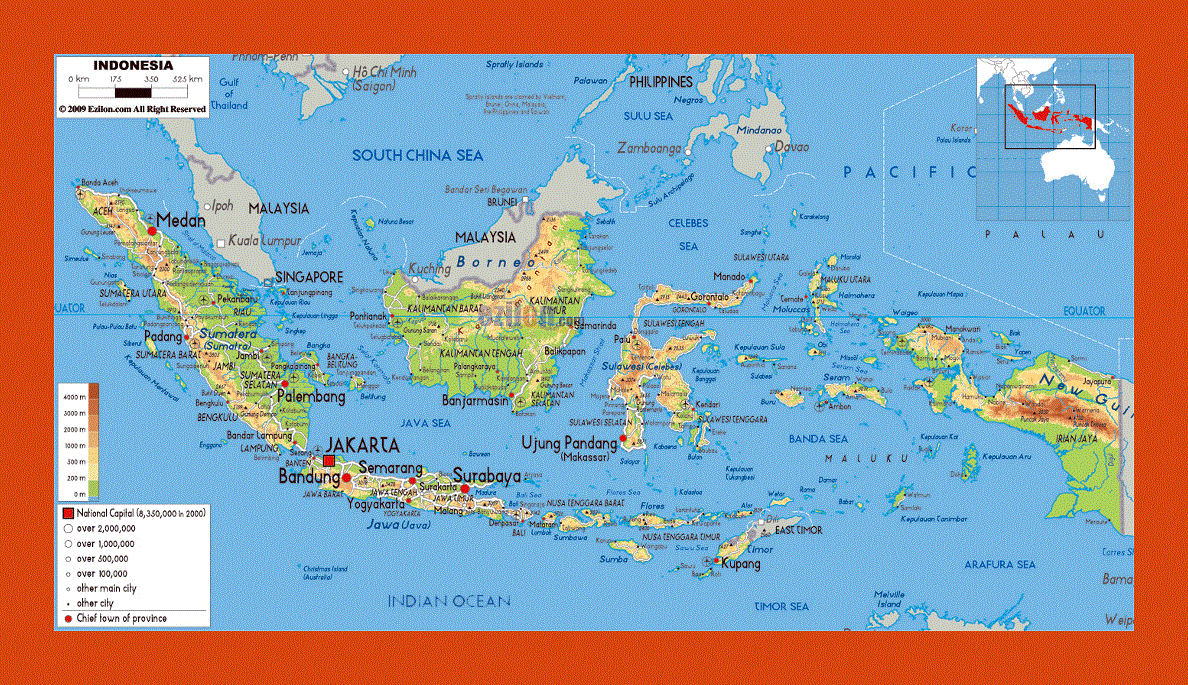 Physical map of Indonesia