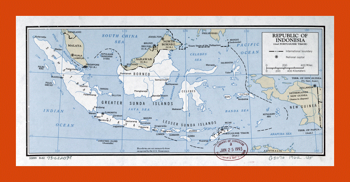 Political map of Republic of Indonesia - 1962