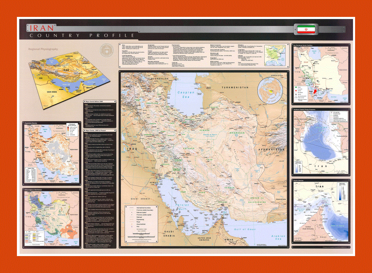 Country profile wall map of Iran - 2004