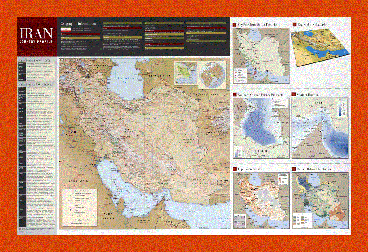 Country profile wall map of Iran - 2009