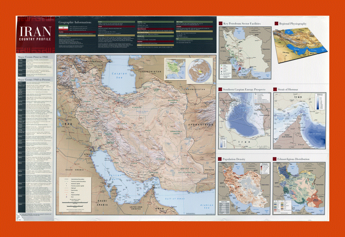 Country profile wall map of Iran - 2009