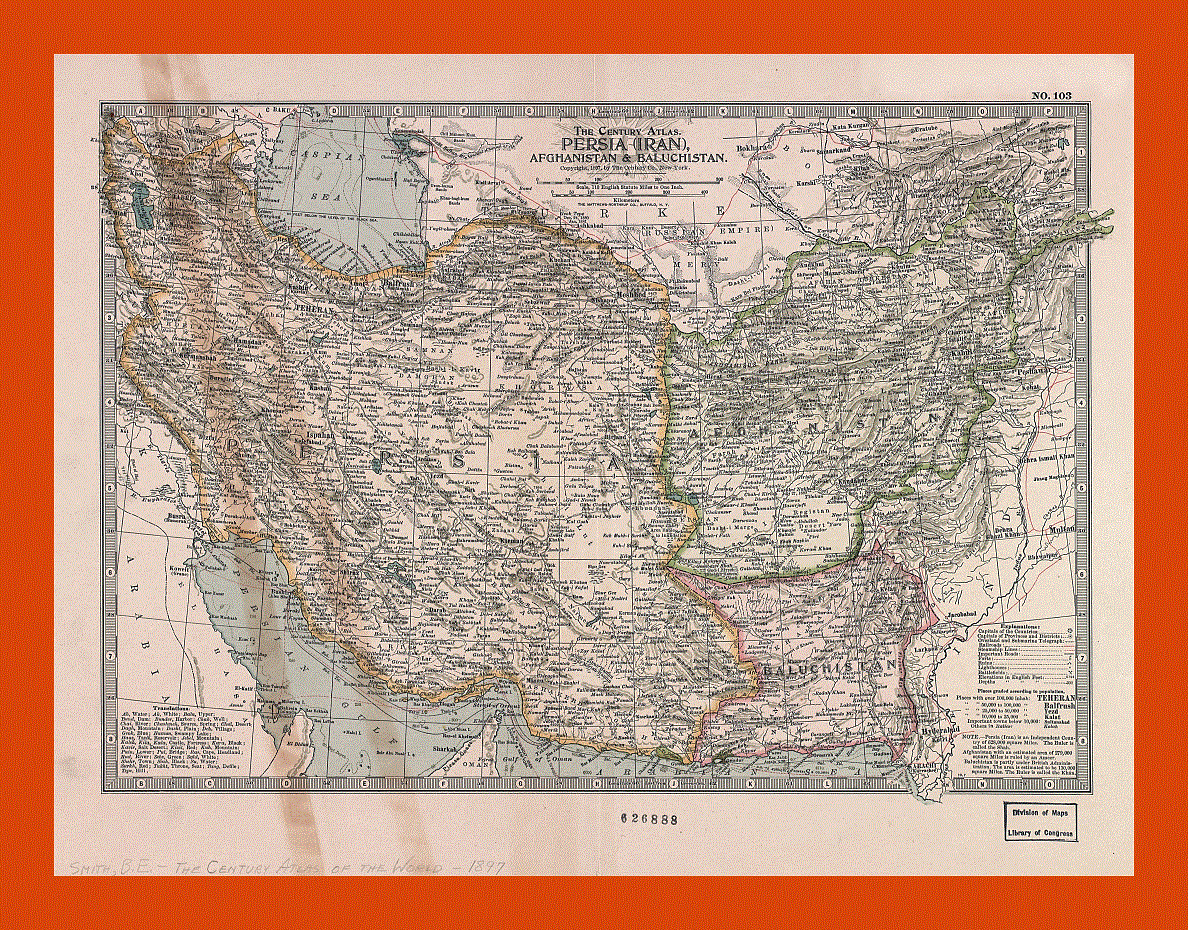 Old map of Persia, Afghanistan and Baluchistan - 1897
