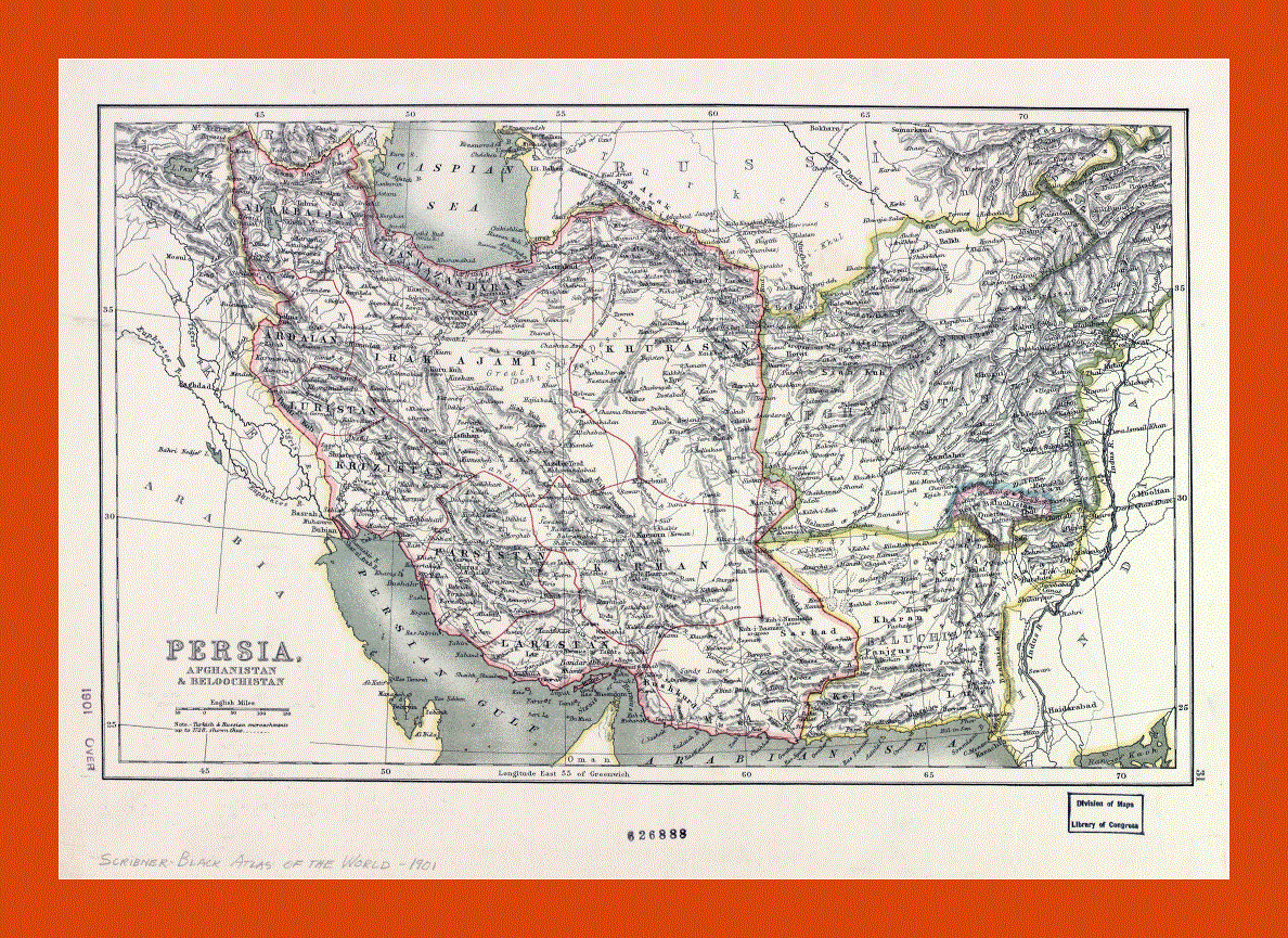 Old map of Persia, Afghanistan and Baluchistan - 1901
