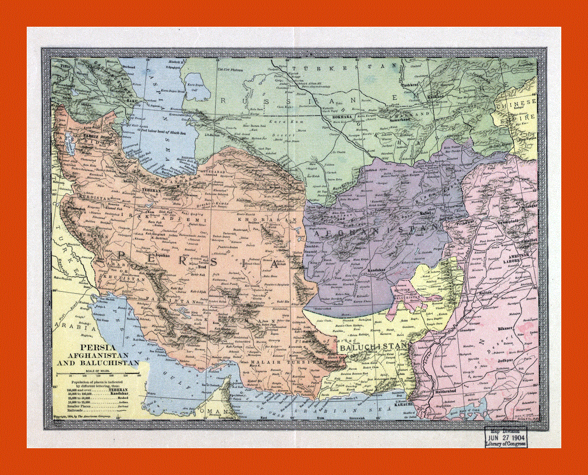 Old map of Persia, Afghanistan and Baluchistan - 1904
