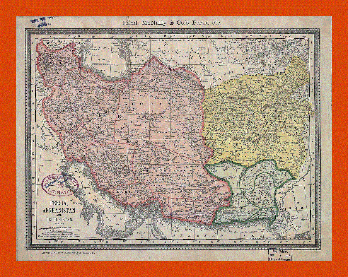 Old map of Persia, Afghanistan and Beluchistan - 1881