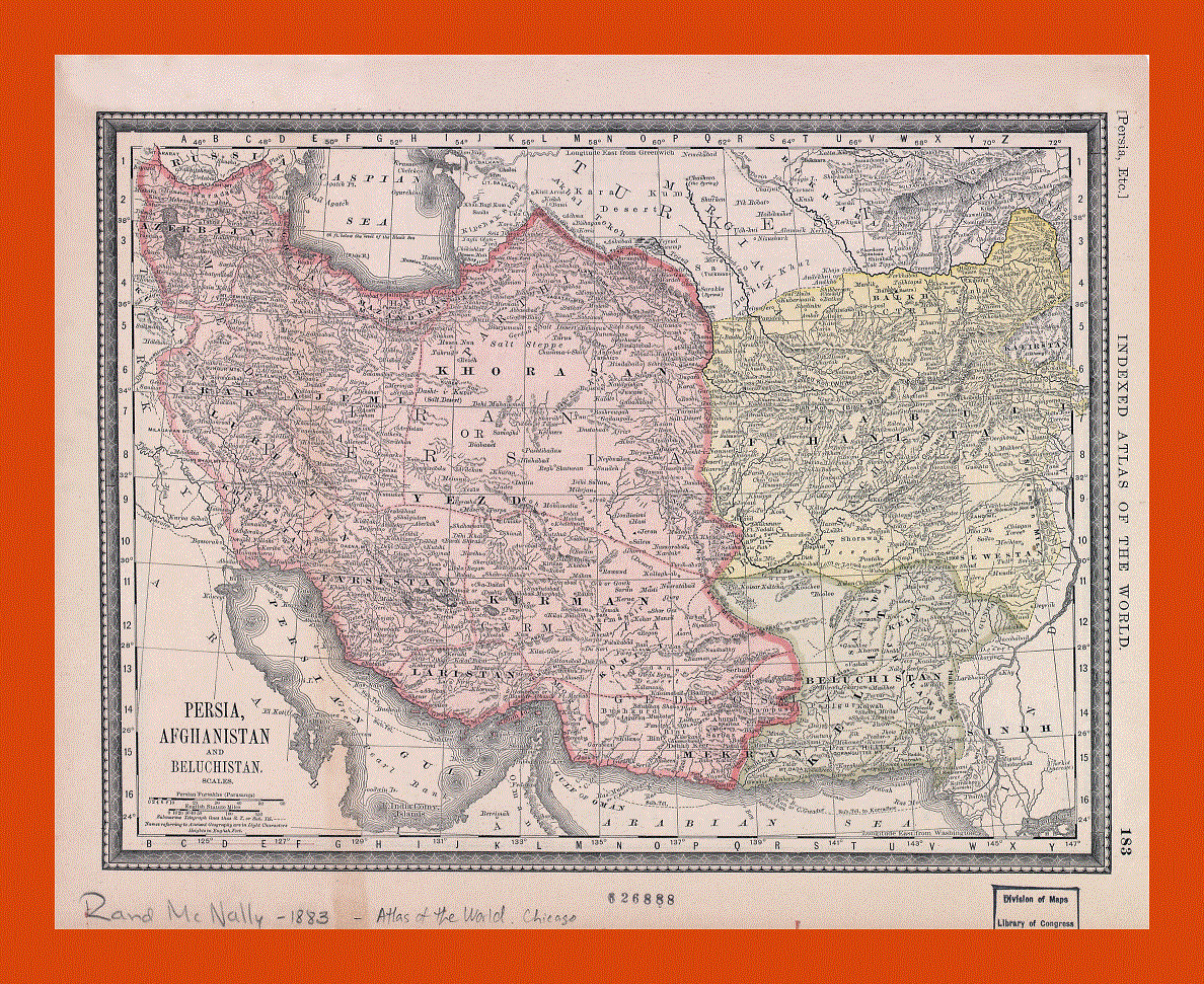 Old map of Persia, Afghanistan and Beluchistan - 1883