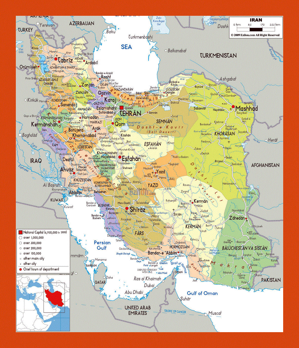 Political and administrative map of Iran