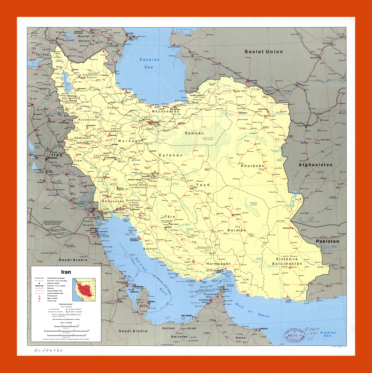 Political map of Iran - 1991