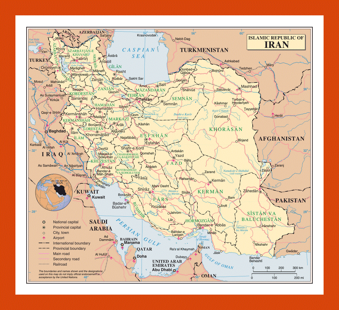 Political map of Iran