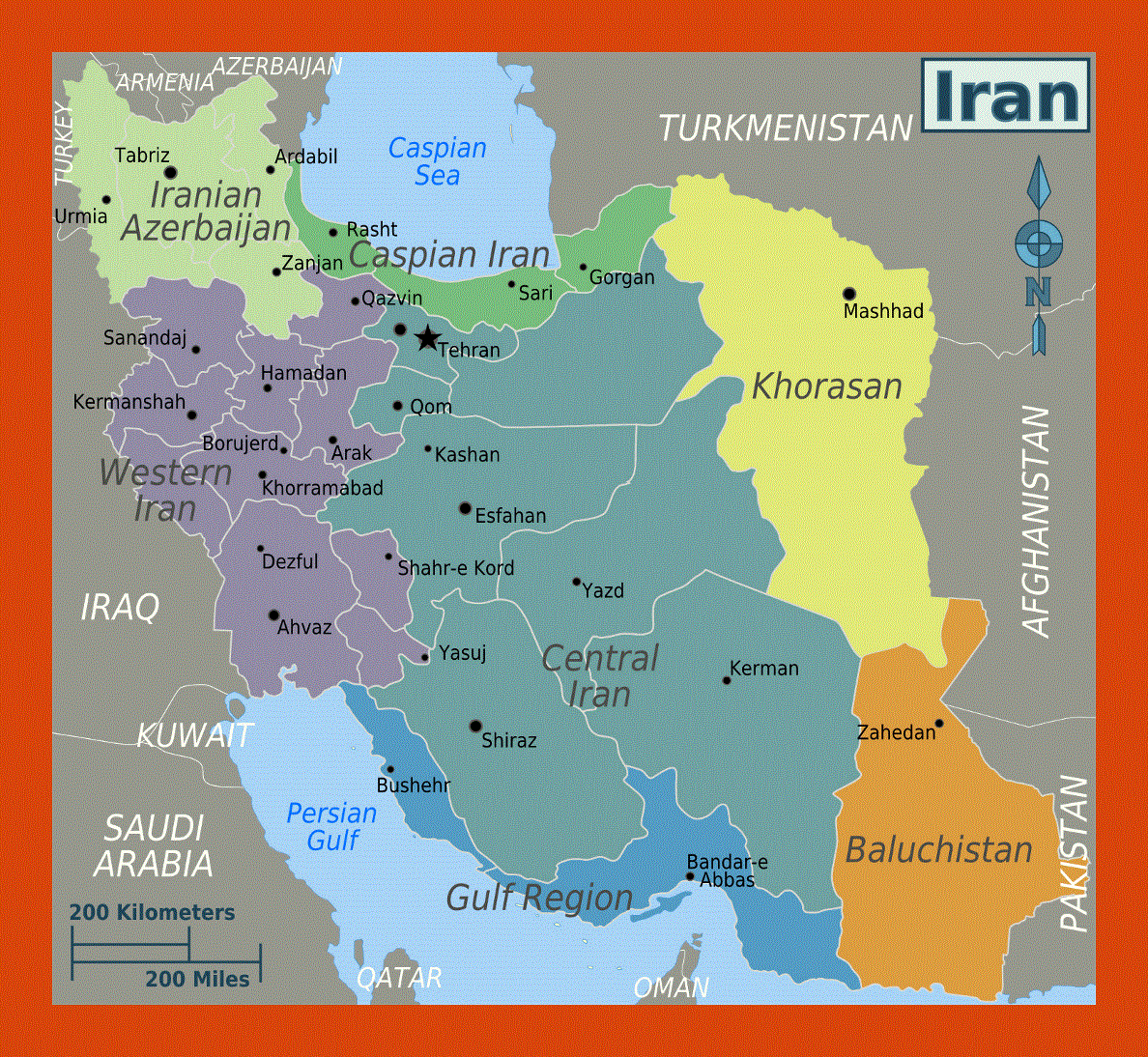 Regions map of Iran