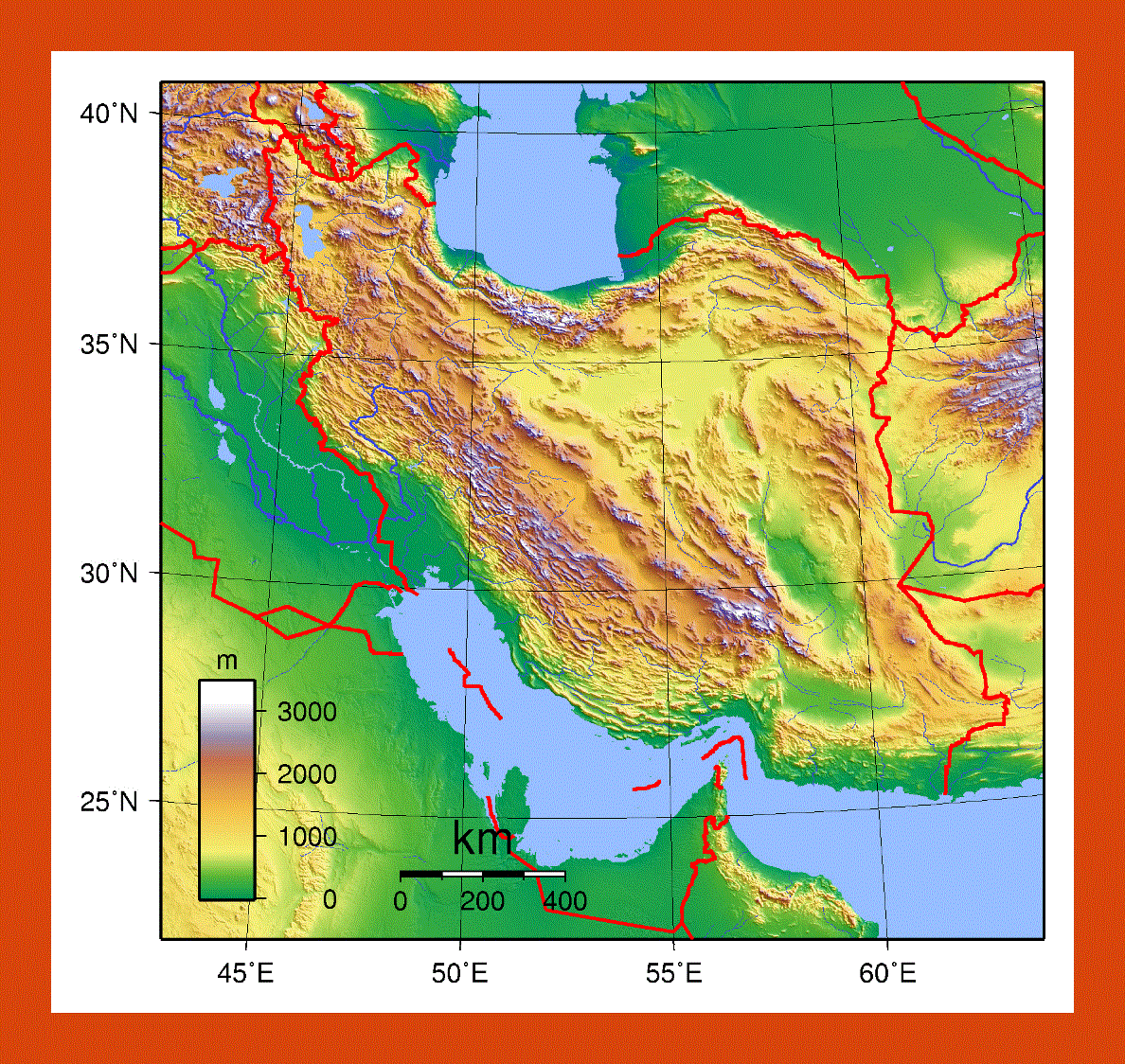 Topographical map of Iran