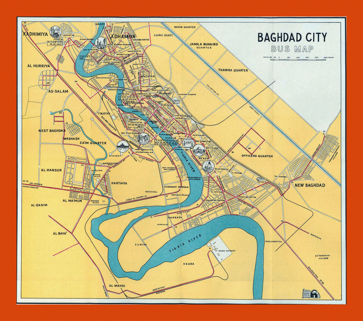 Bus map of Baghdad city - 1961