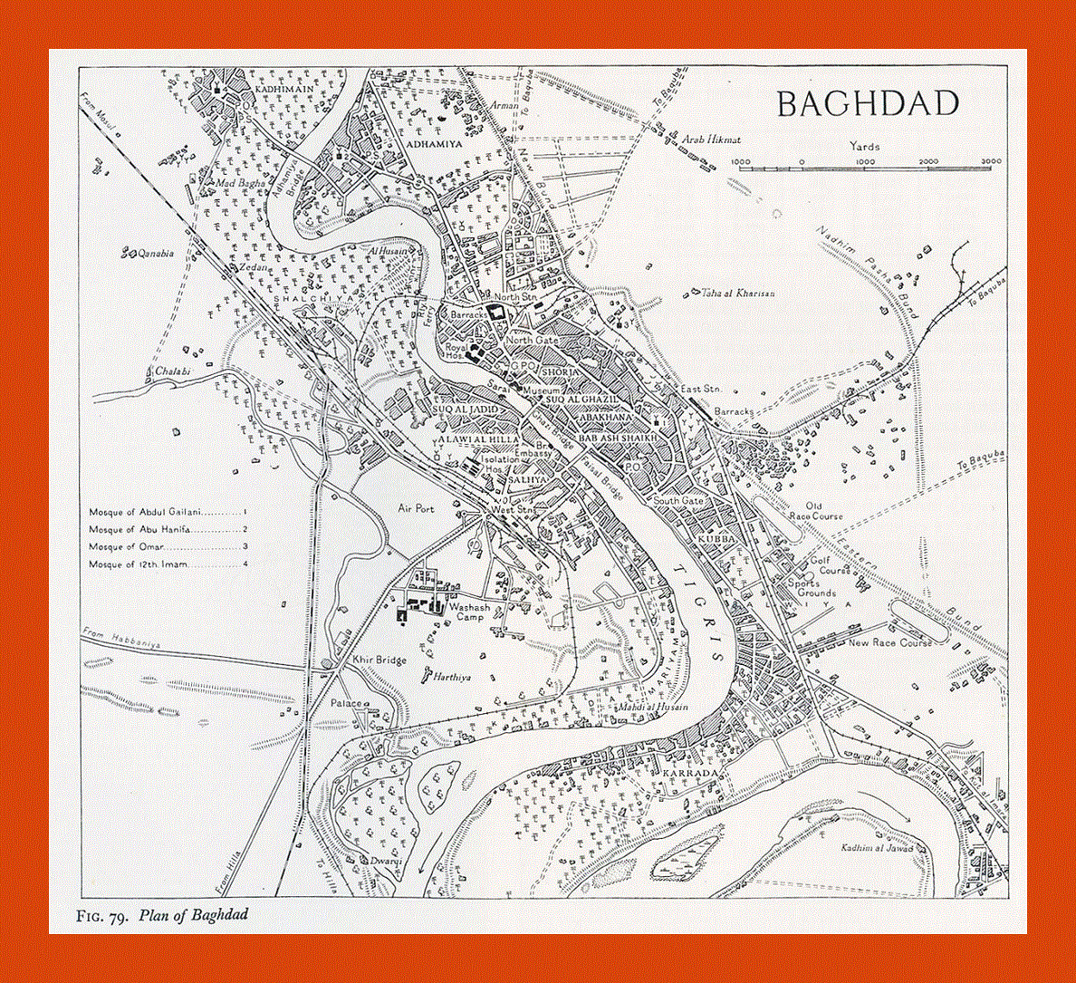 Old map of Baghdad city - 1944