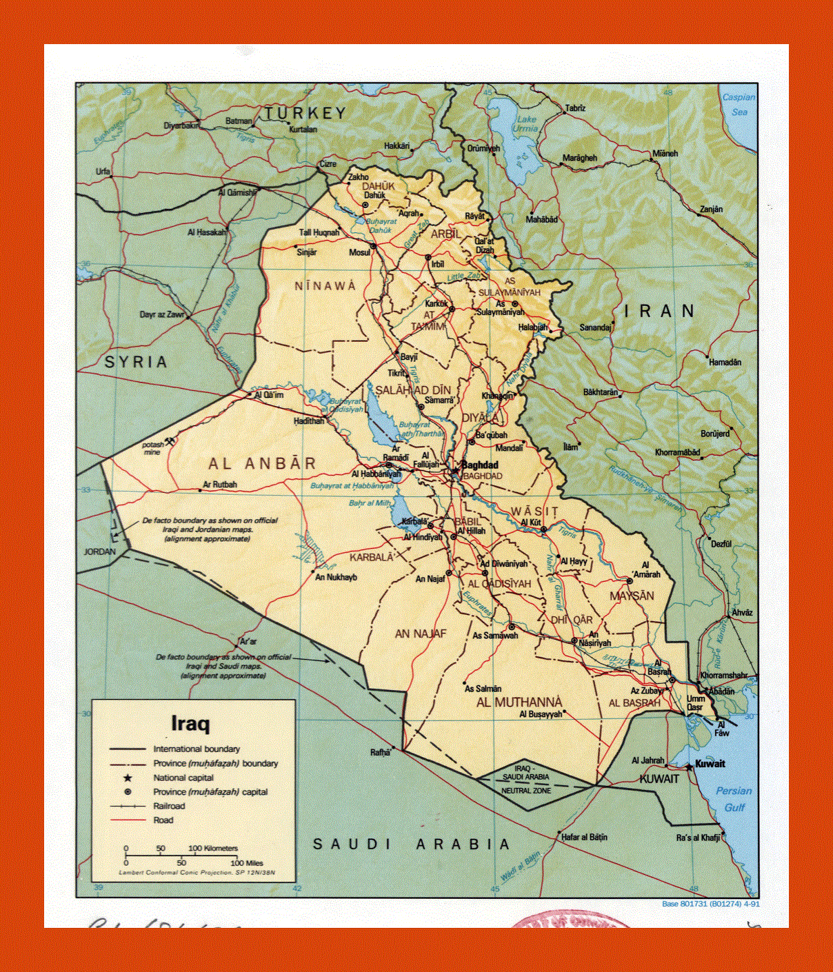 Political and administrative map of Iraq - 1991