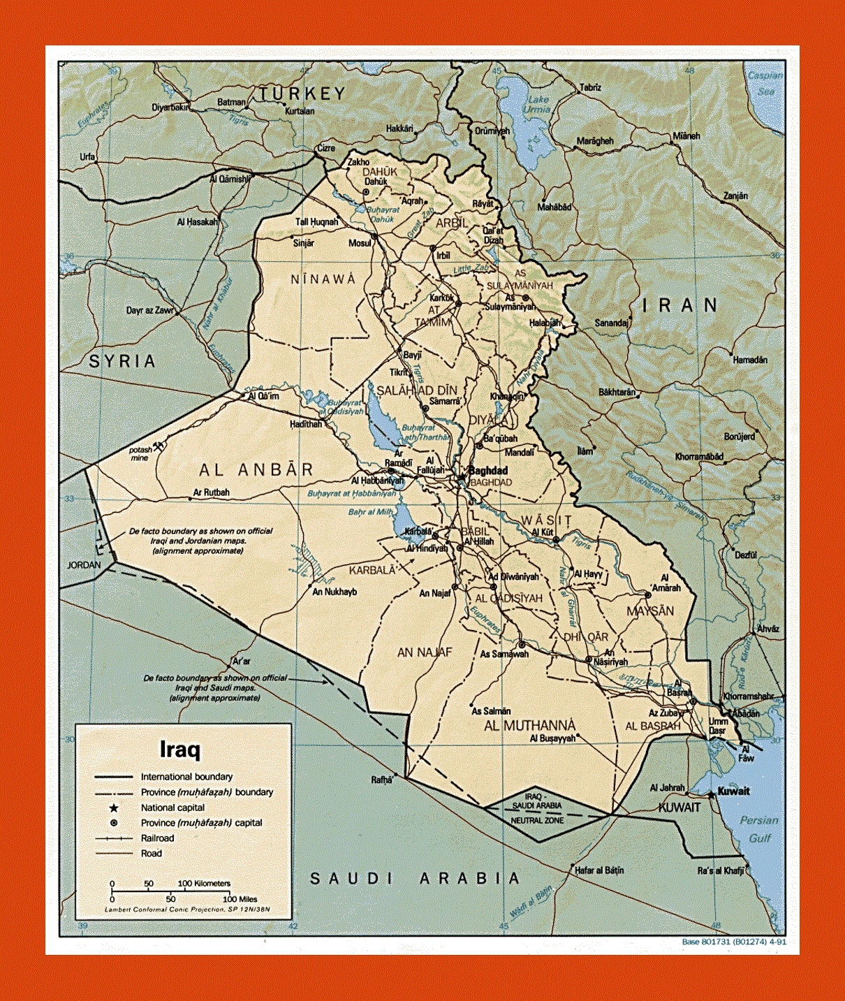 Political and administrative map of Iraq - 1991