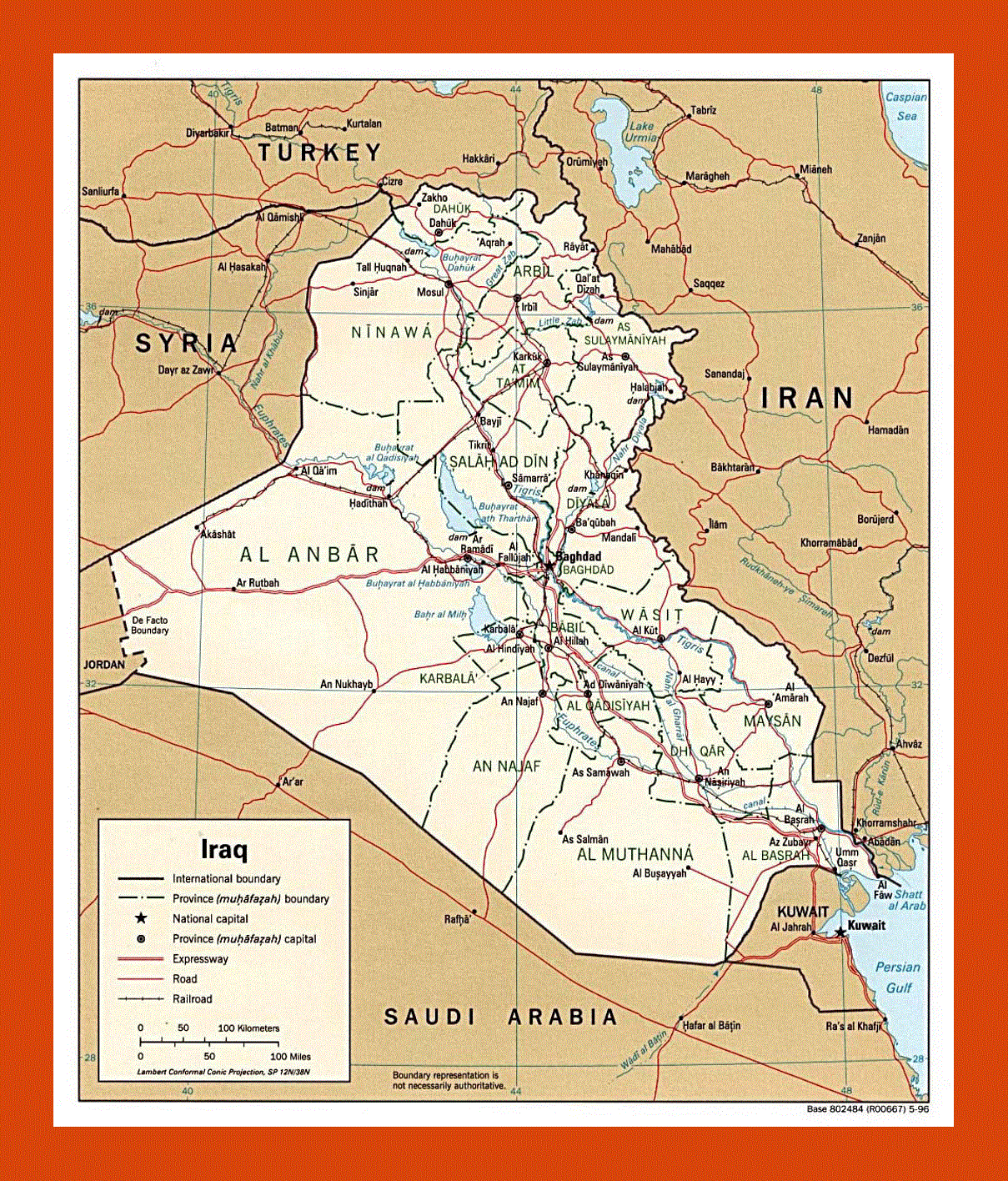 Political and administrative map of Iraq - 1996