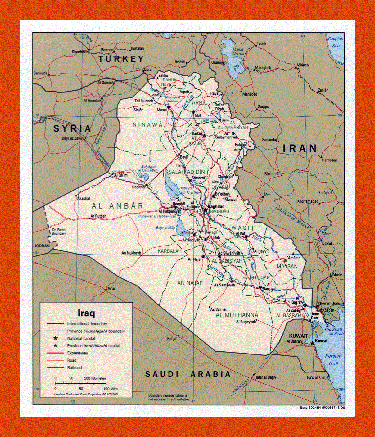 Political and administrative map of Iraq - 1996