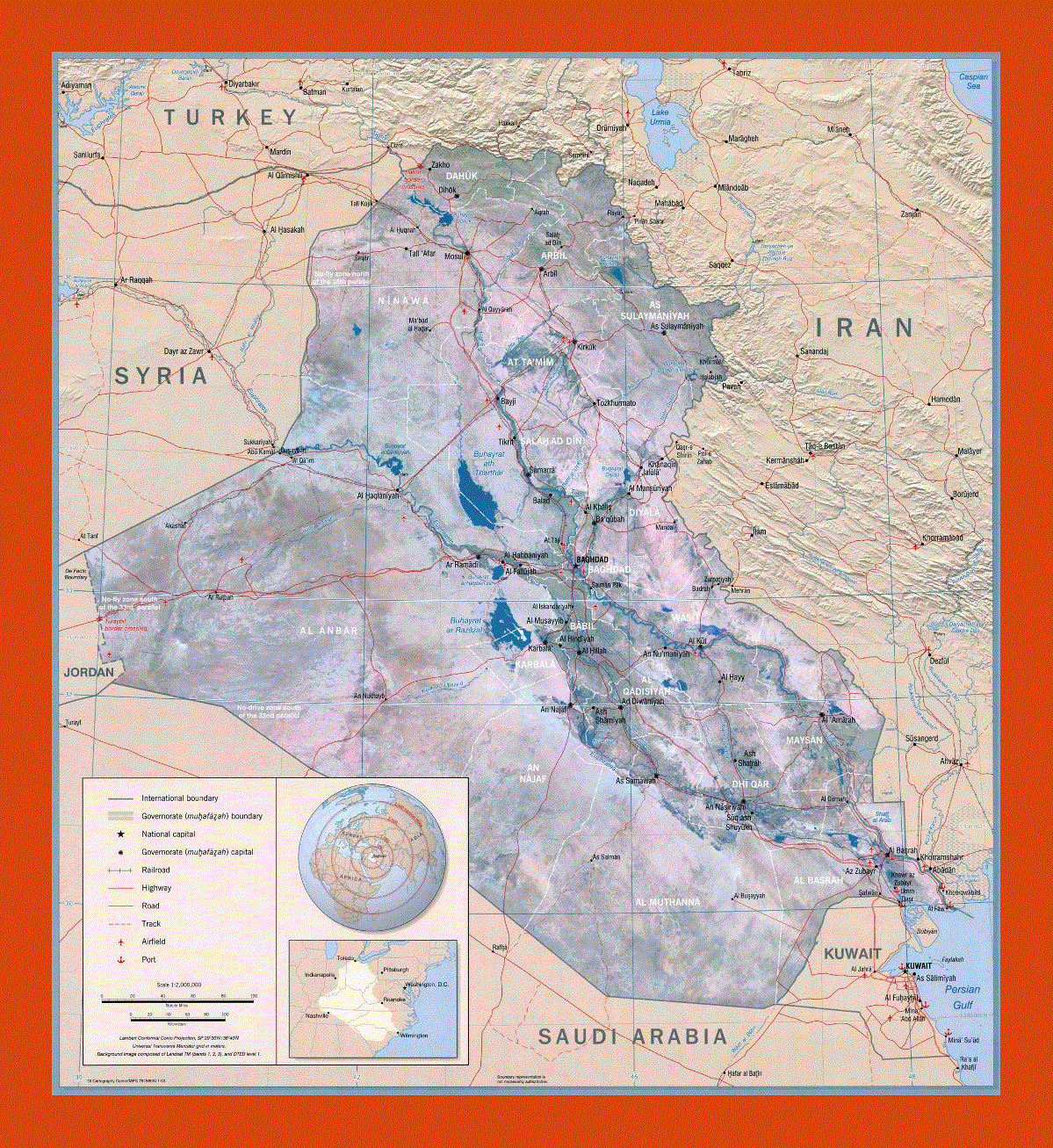 Political wall map of Iraq - 2003