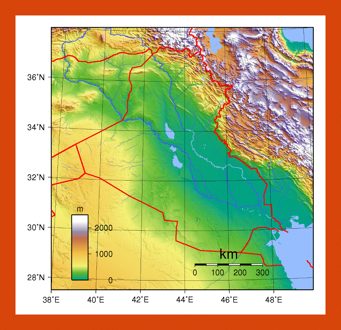 Topographical map of Iraq