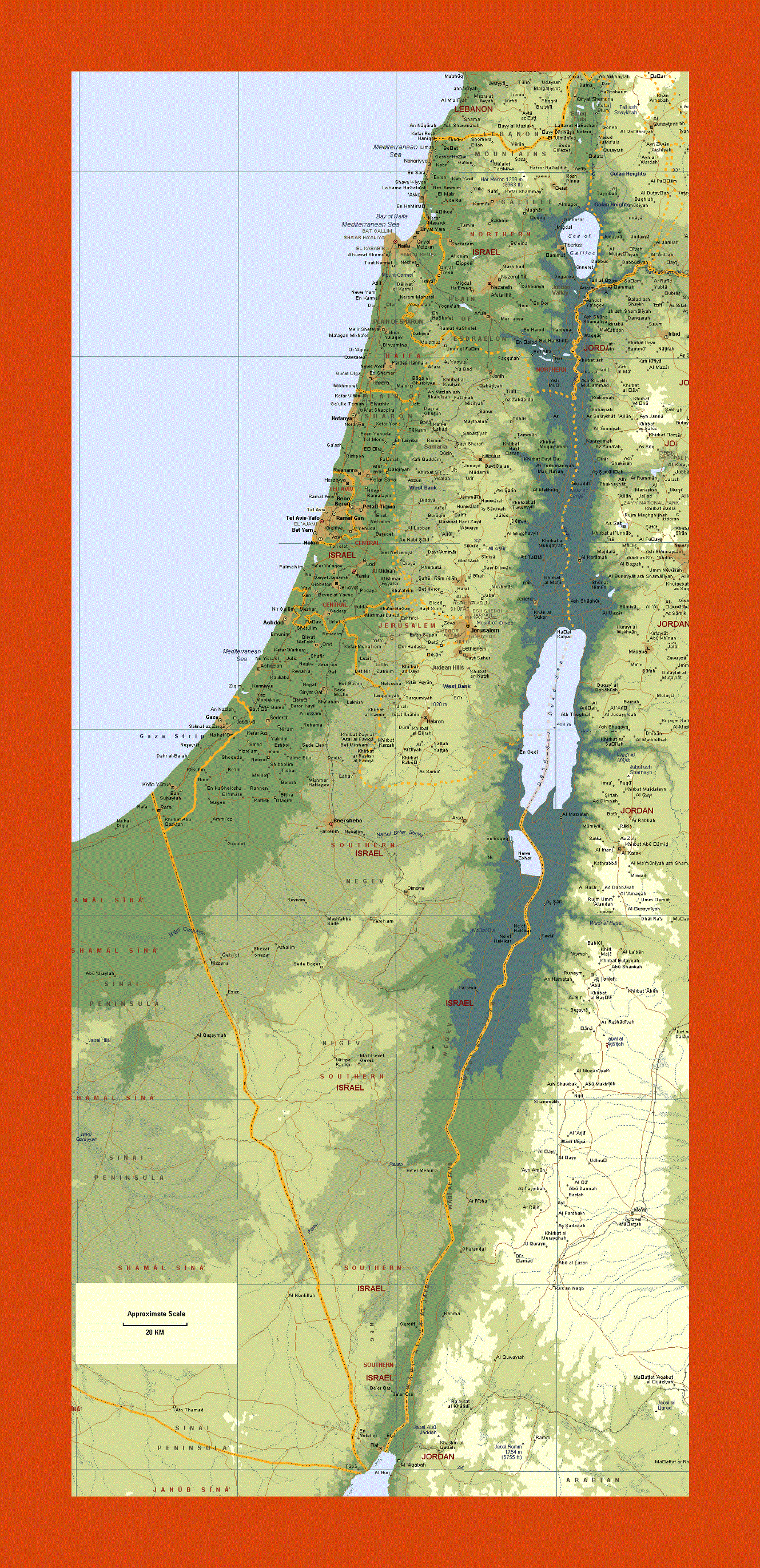 Elevation map of Israel