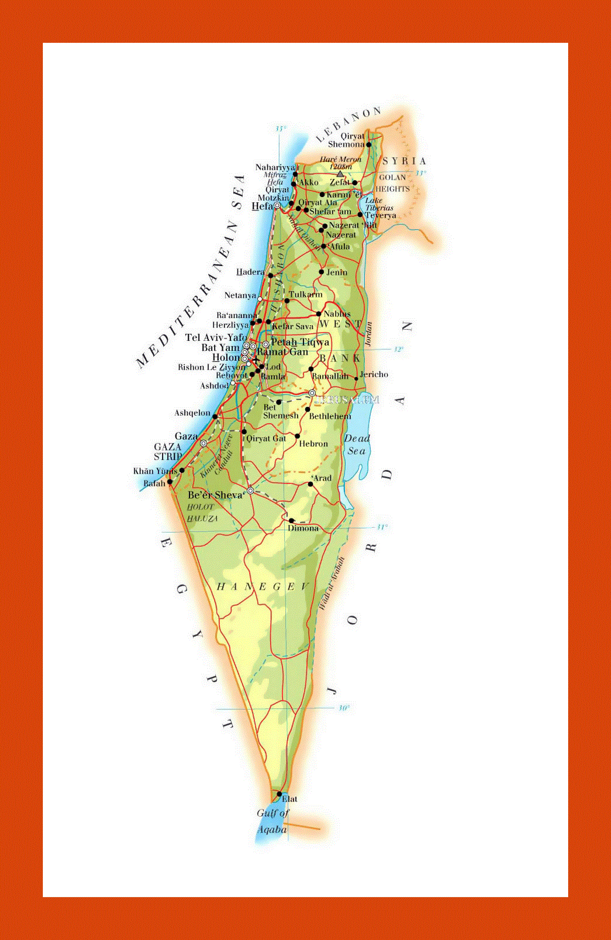 Elevation map of Israel