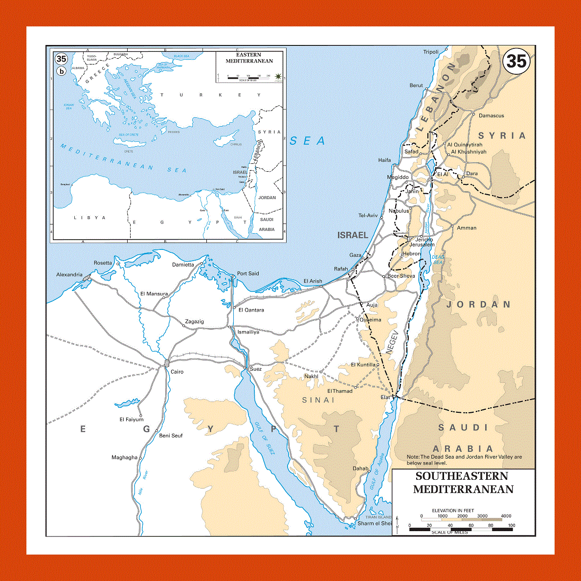 Elevation map of Southeastern Mediterranean