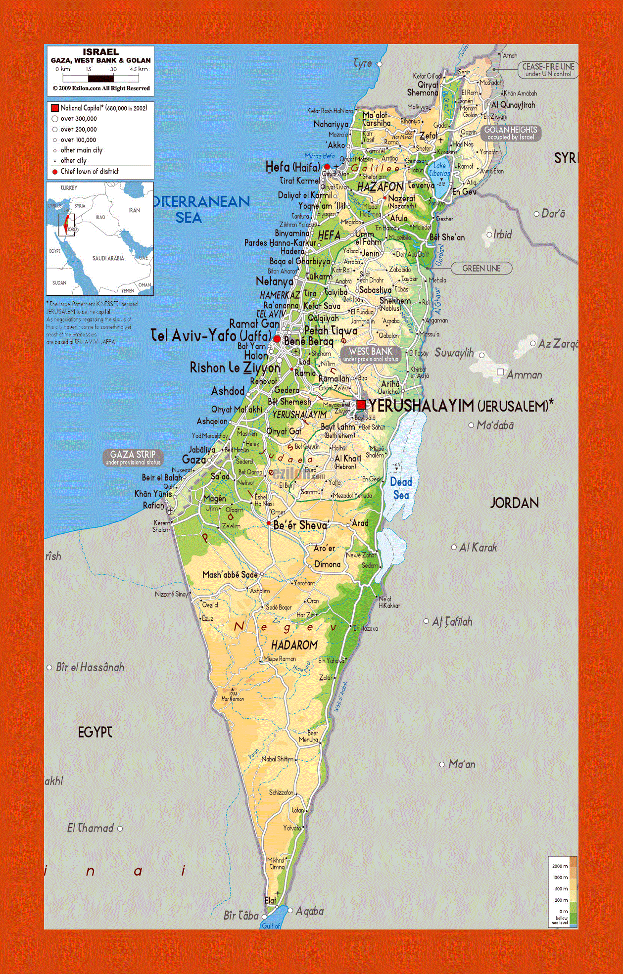 Physical map of Israel