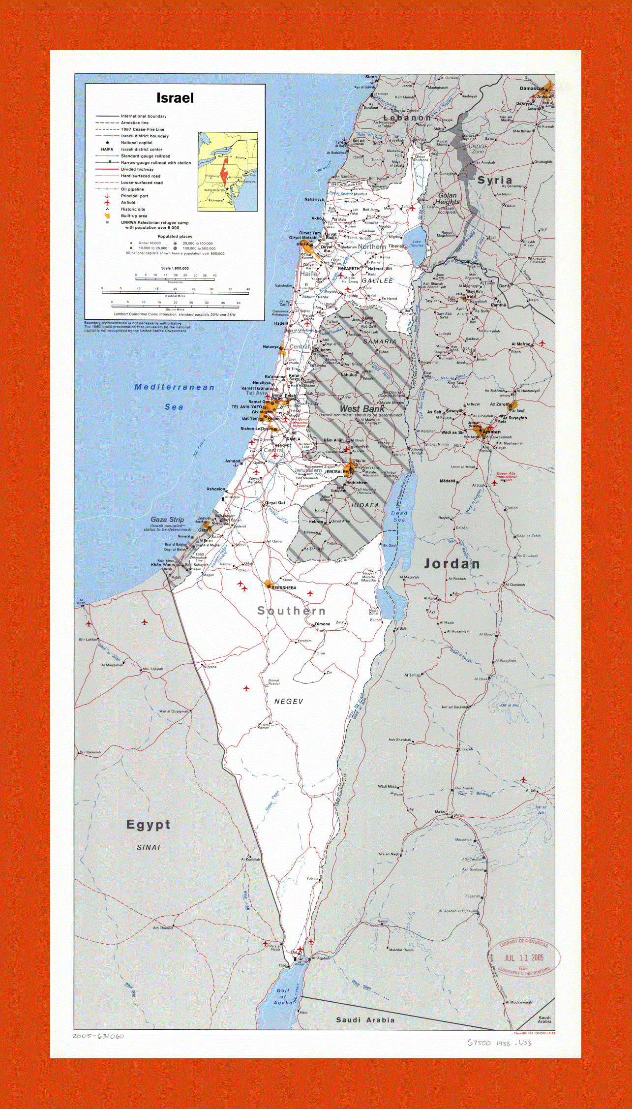Political and administrative map of Israel - 1988