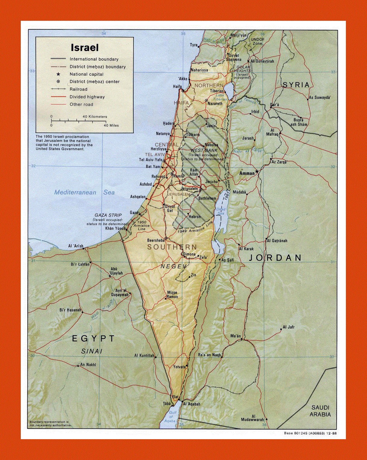 Political and administrative map of Israel - 1988
