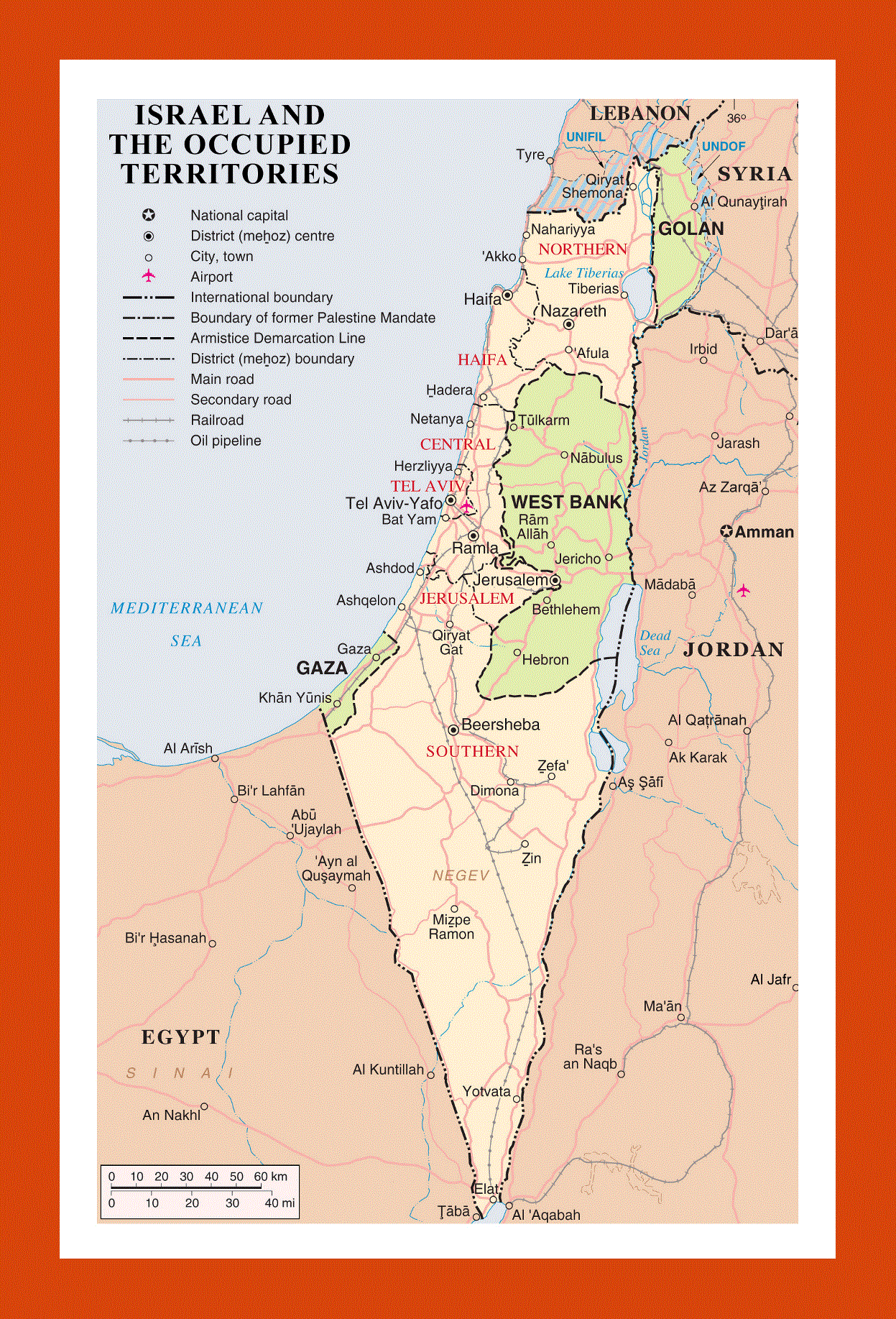 Political and administrative map of Israel and the occupied territories