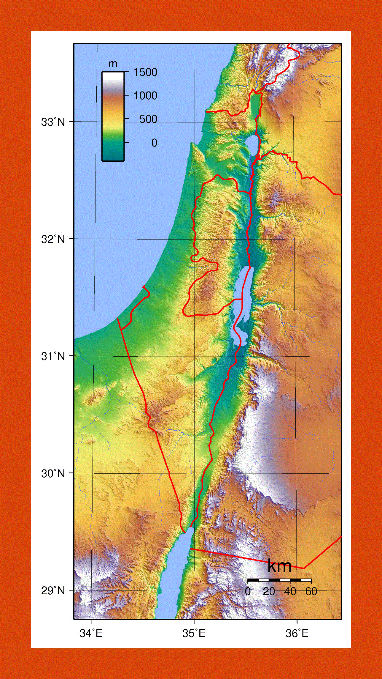 Topographical map of Israel