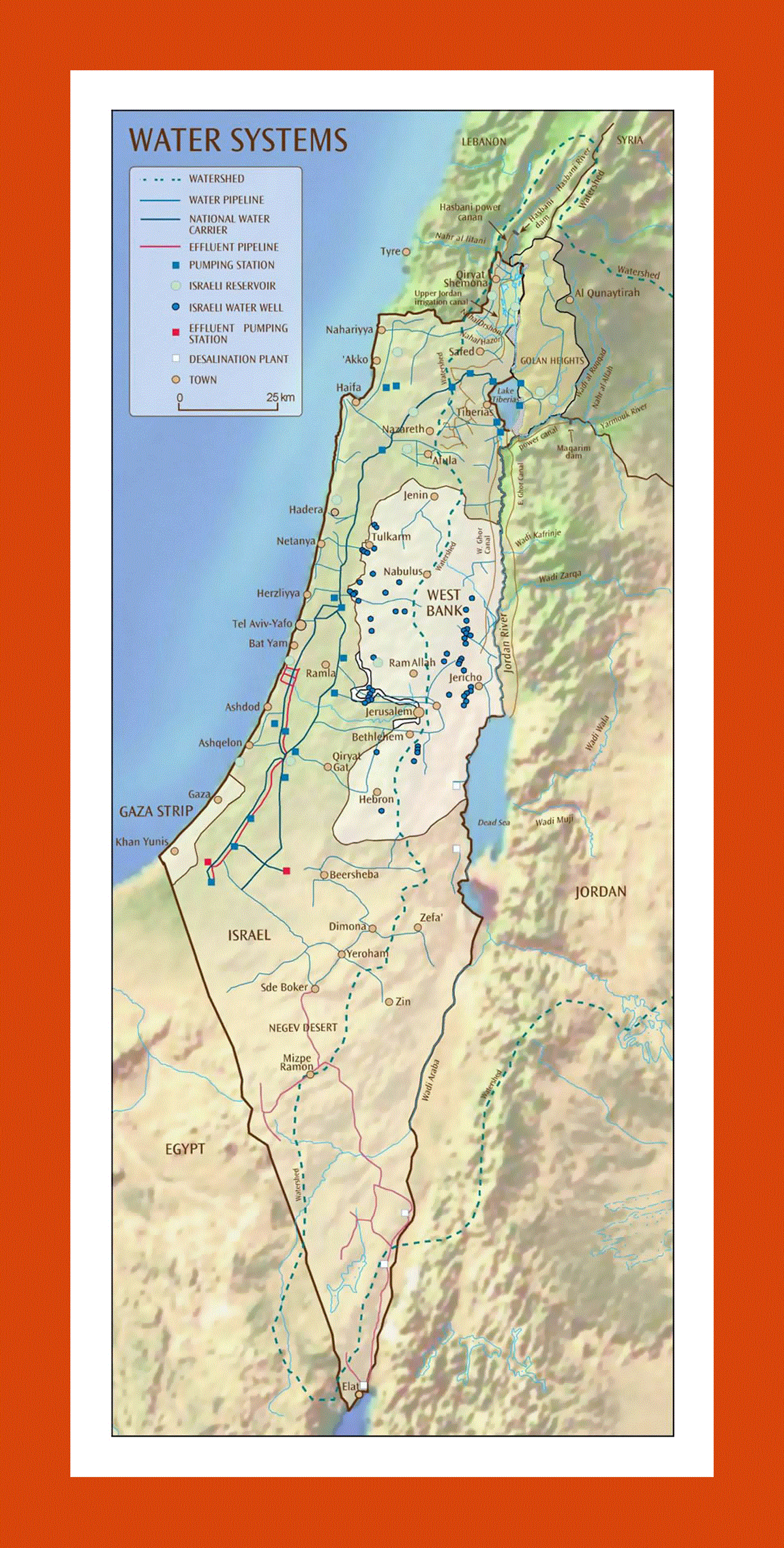 Water systems map of Israel