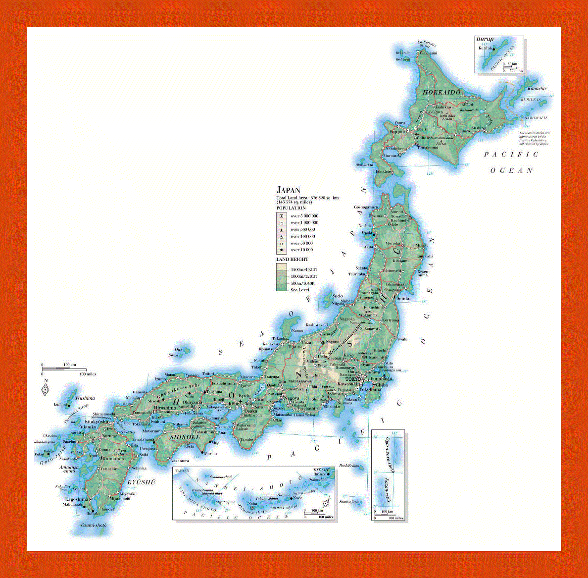 Elevation map of Japan