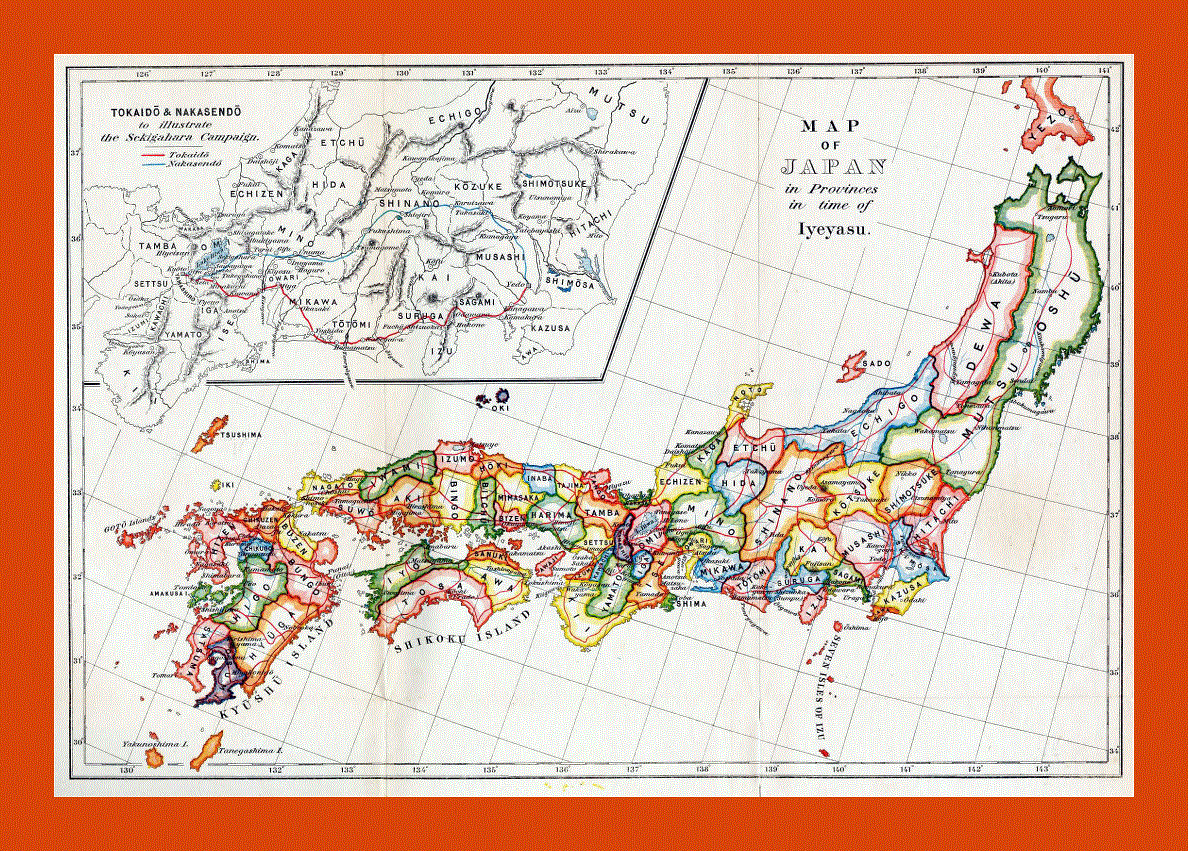 Old administrative map of Japan in english