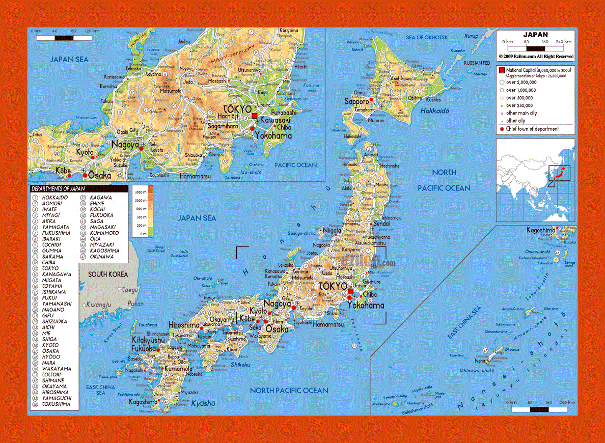 Physical map of Japan
