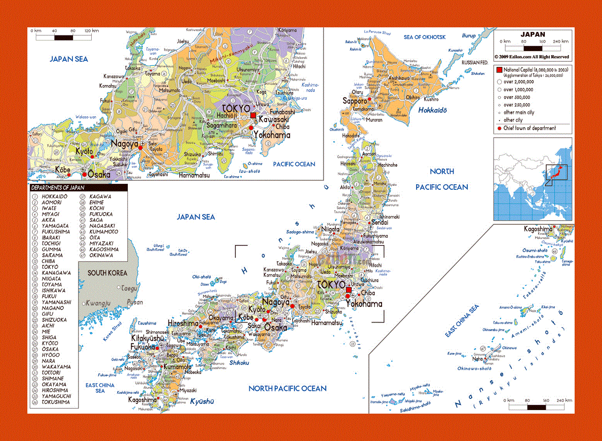Political and administrative map of Japan