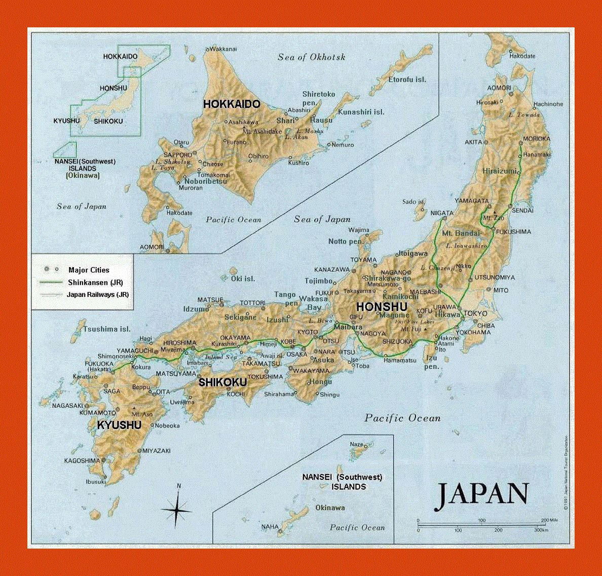 Relief map of Japan