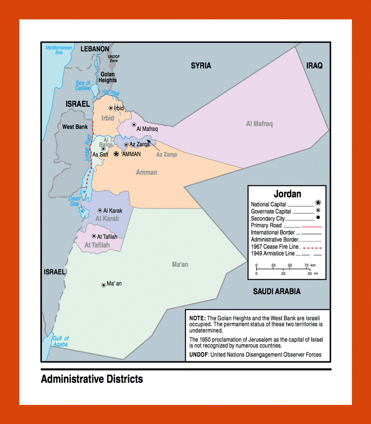 Administrative districts map of Jordan - 2009