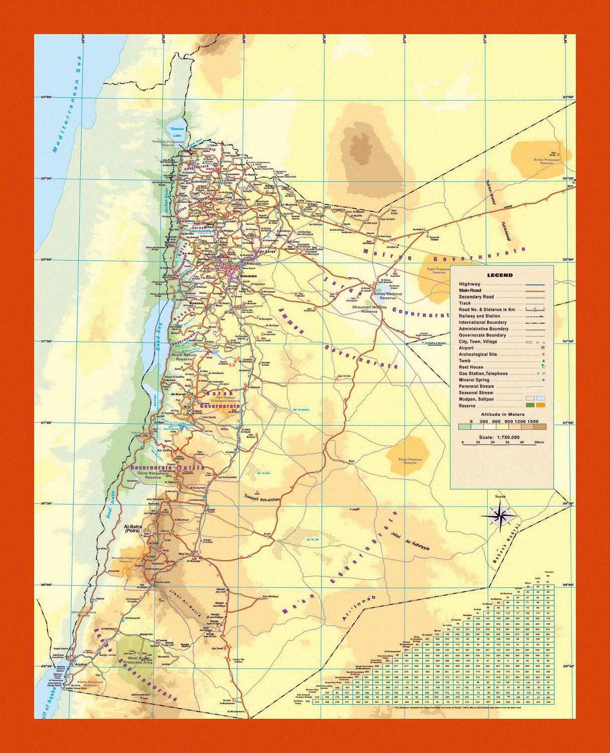 Elevation map of Jordan