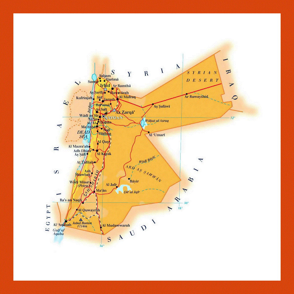 Elevation map of Jordan