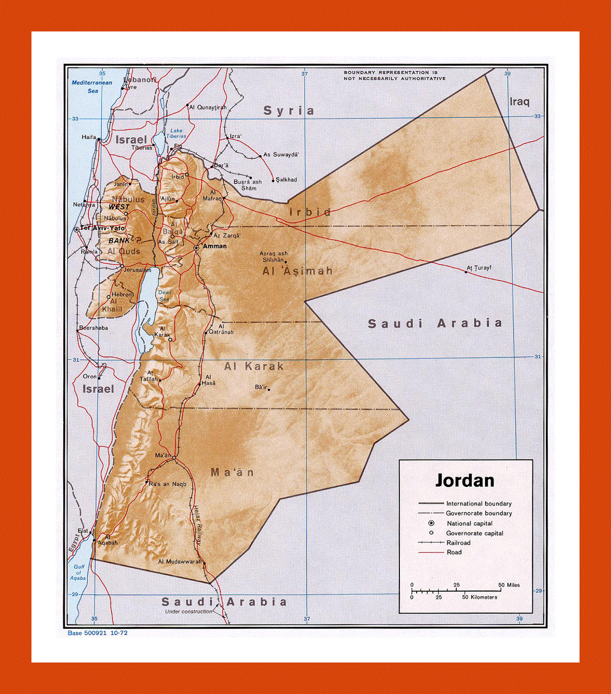 Political and administrative map of Jordan - 1972