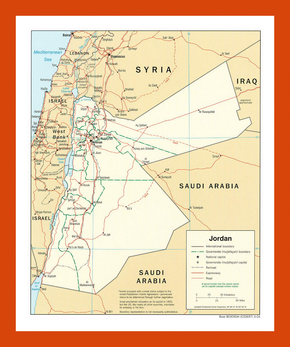 Political and administrative map of Jordan - 2004