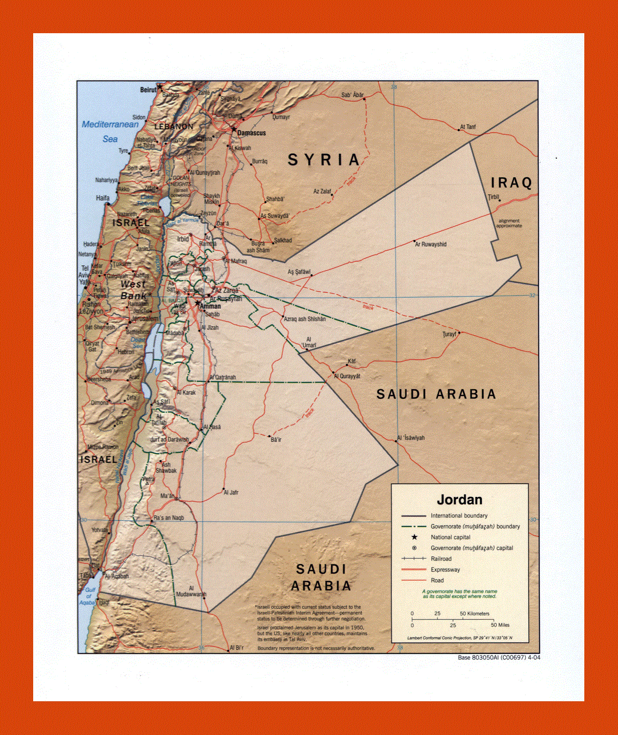 Political and administrative map of Jordan - 2004