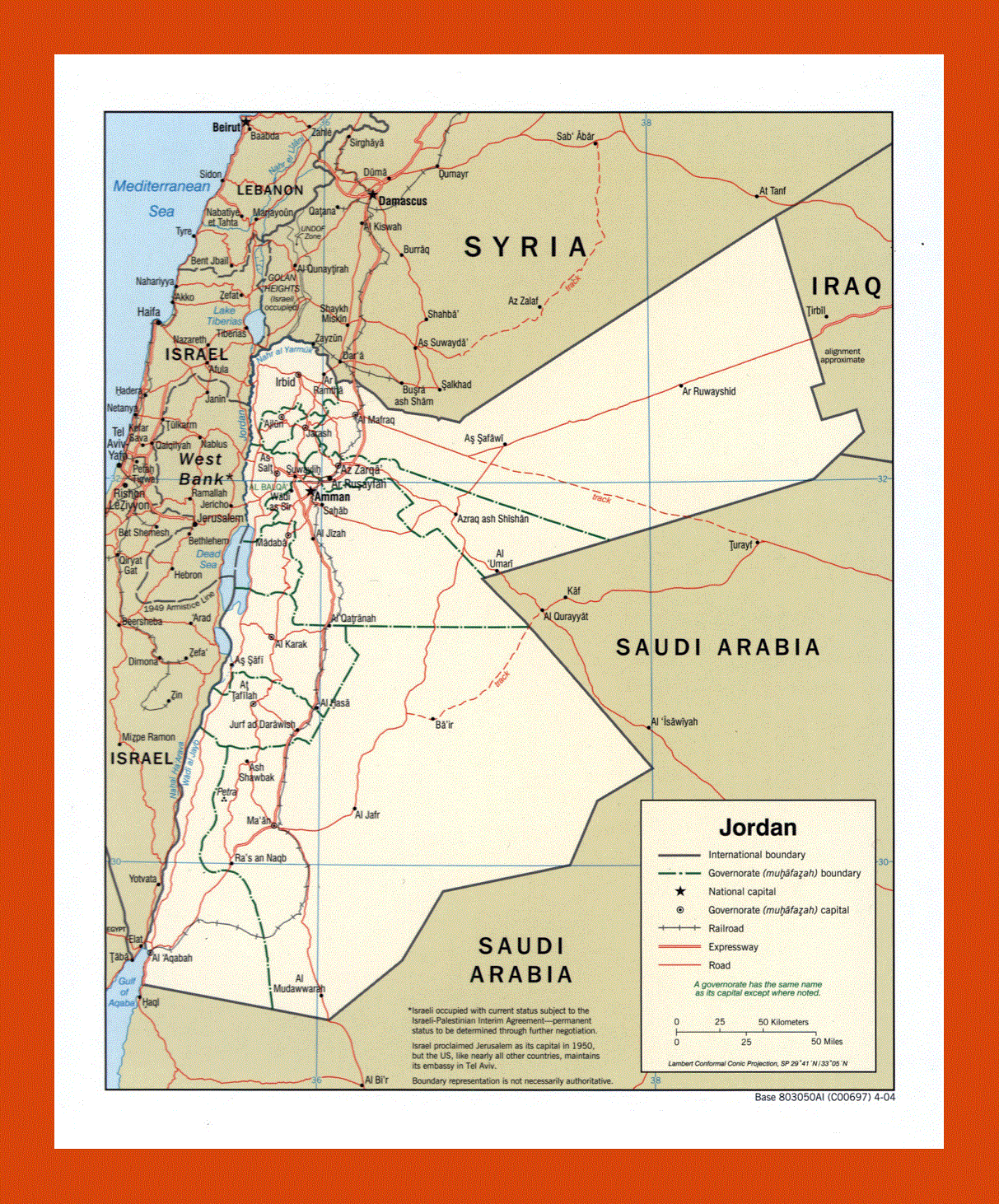 Political and administrative map of Jordan - 2004