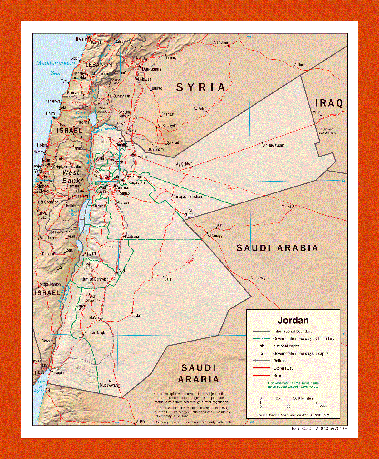 Political and administrative map of Jordan - 2004