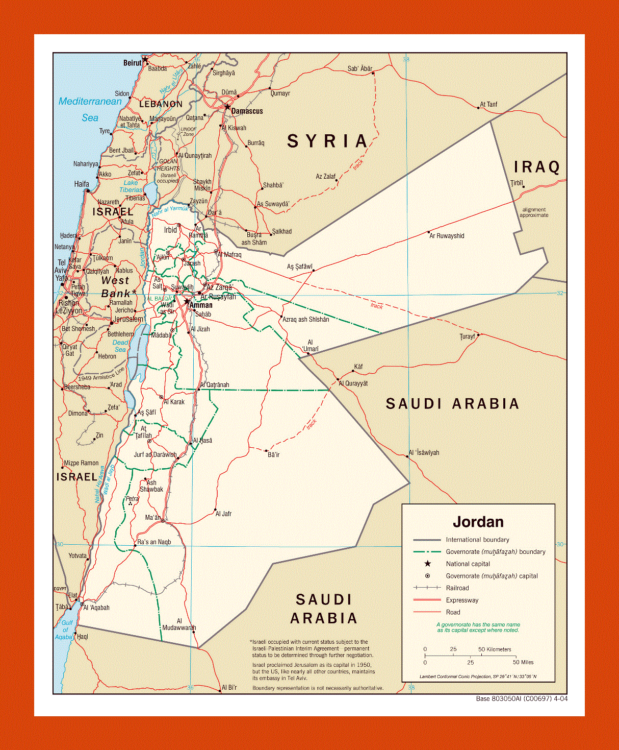 Political and administrative map of Jordan - 2004