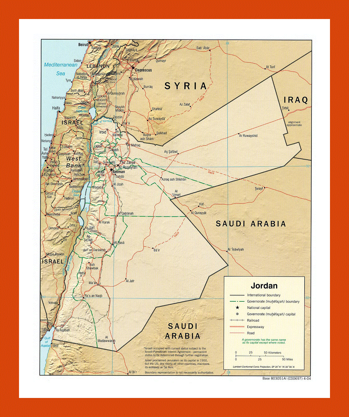 Political and administrative map of Jordan - 2004