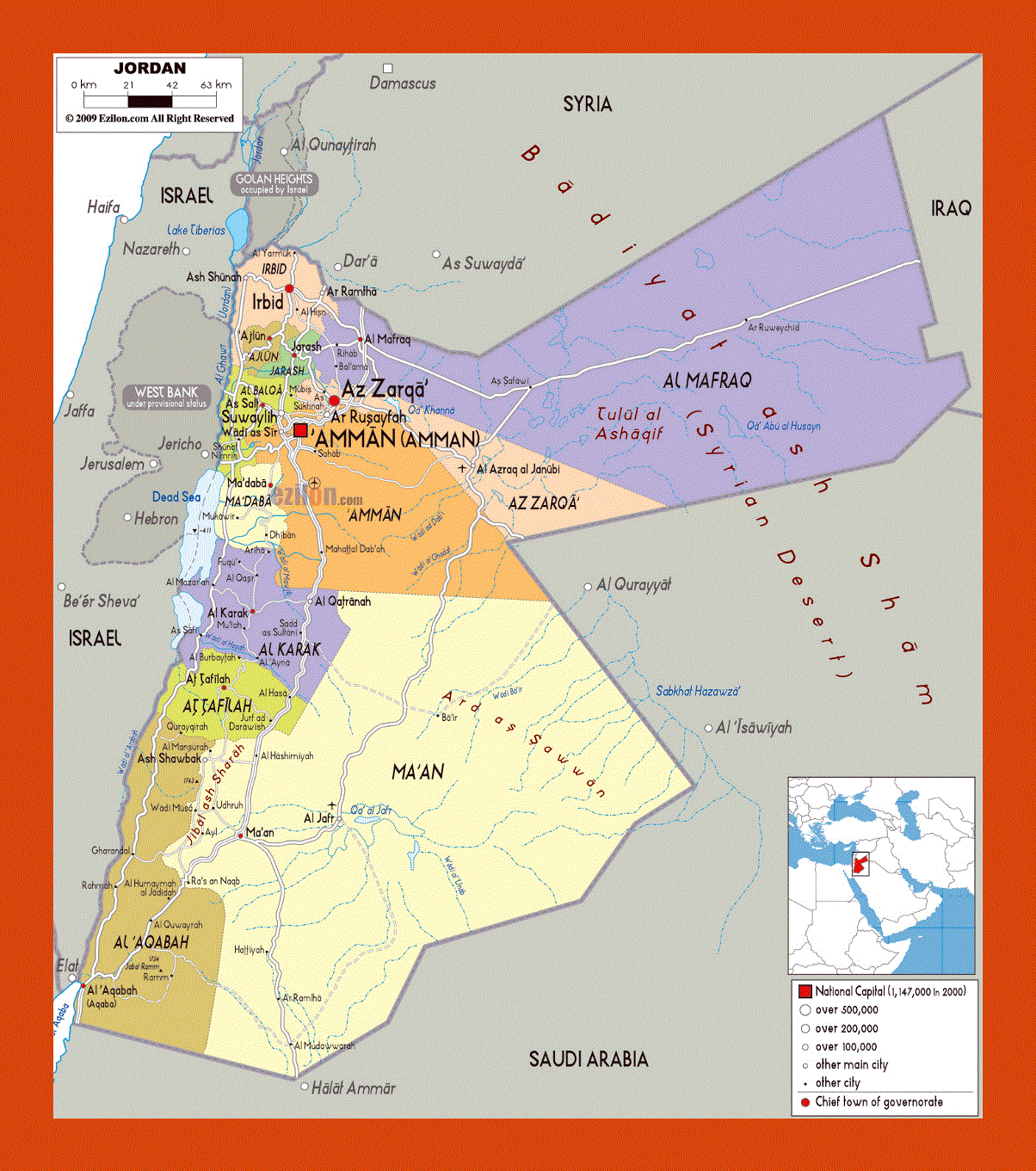 Political and administrative map of Jordan
